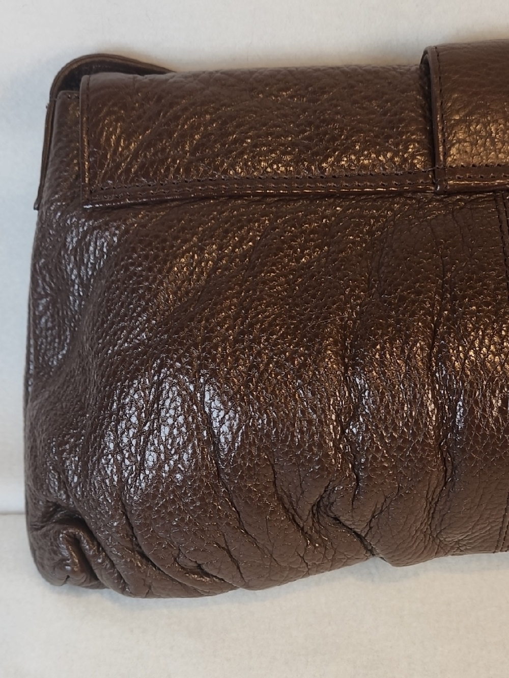 Classic Brown Pebble Genuine Leather Shoulder Bag with Gold Buckle - Picture 9 of 16